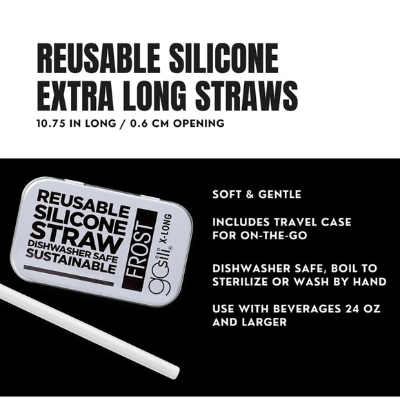 GoSili Reusable X-Long 10.75" Silicone Straw and Travel Case (3 pack) - Picture 4 of 6